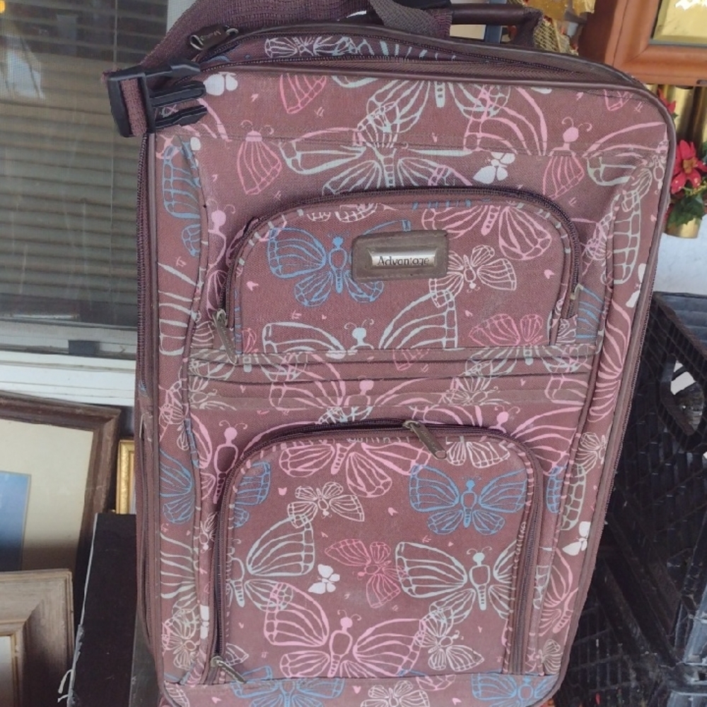American Tourister Pink and Blue Butterfly Handled Wheeled Suitcase